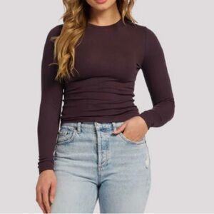 Nuuds Slinky rib long sleeve shirt in Eggplant